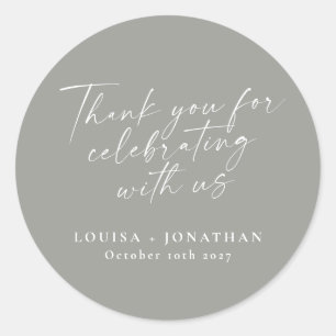 Elegant Modern Grey Trendy Script Custom Thank You Classic Round Sticker
