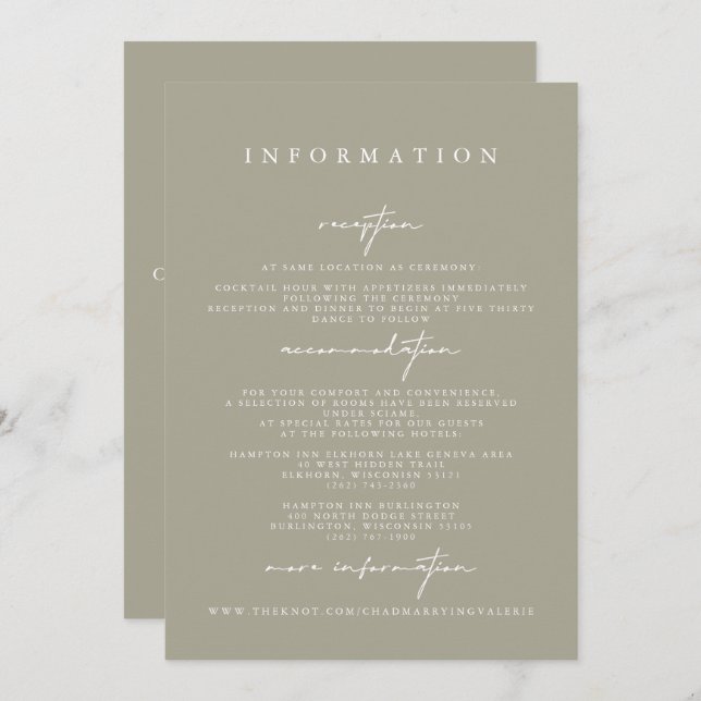 Elegant Modern Grey Wedding Enclosure Cards (Front/Back)