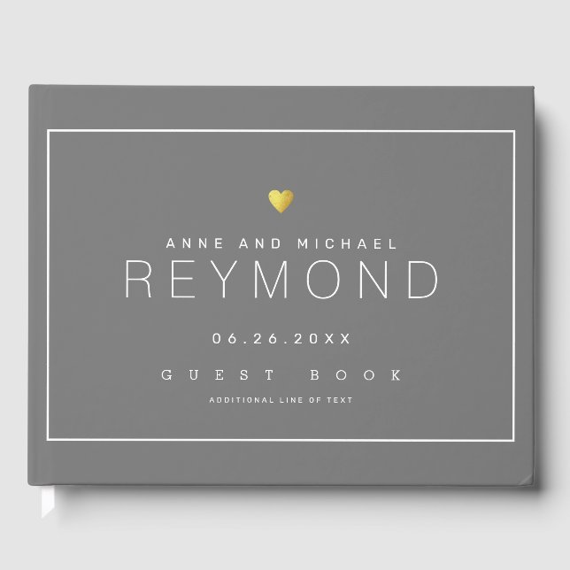 elegant modern grey wedding guest-book with names guest book (Front)