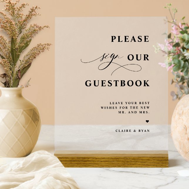 Elegant Modern, Guestbook Wedding Frosted  Acrylic Sign (Creator Uploaded)