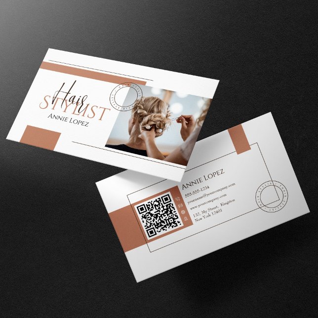 Elegant Modern Hair Stylist Hair Dresser QR Code Business Card (Creator Uploaded)