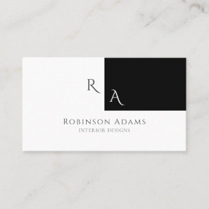 Elegant Modern Half Black Half White Monogrammed Business Card