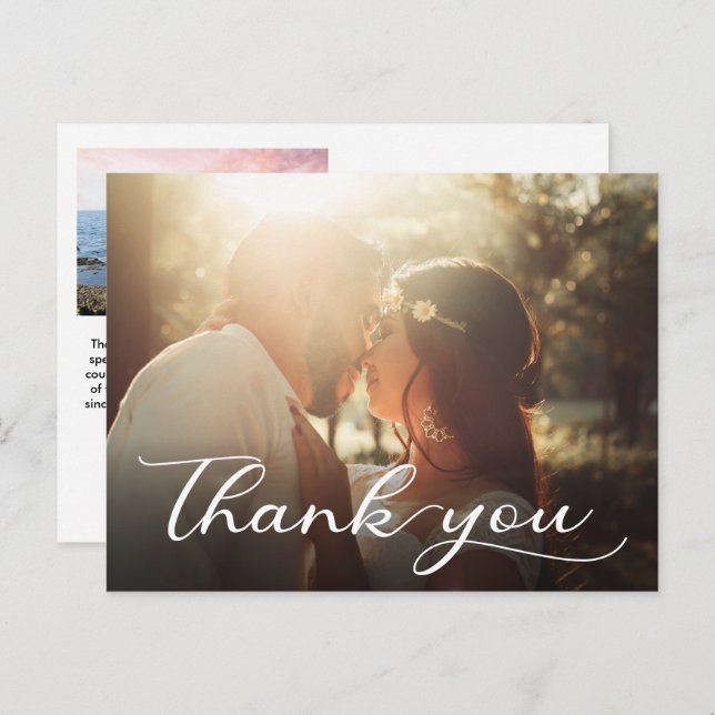 Elegant Modern Hand Lettered Wedding Thank You Postcard (Front/Back)