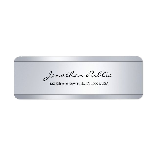 Elegant Modern Hand Script Silver Return Address (Front)