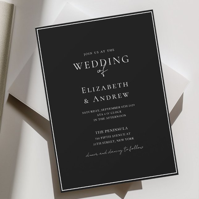 Elegant, Modern, Handwriting, Black Wedding Invitation (Elegant, Modern, Handwriting, Black Wedding Invitation)