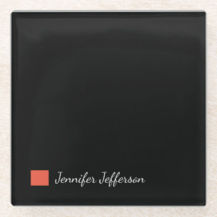 Elegant Modern Handwriting Plain Black Glass Coaster