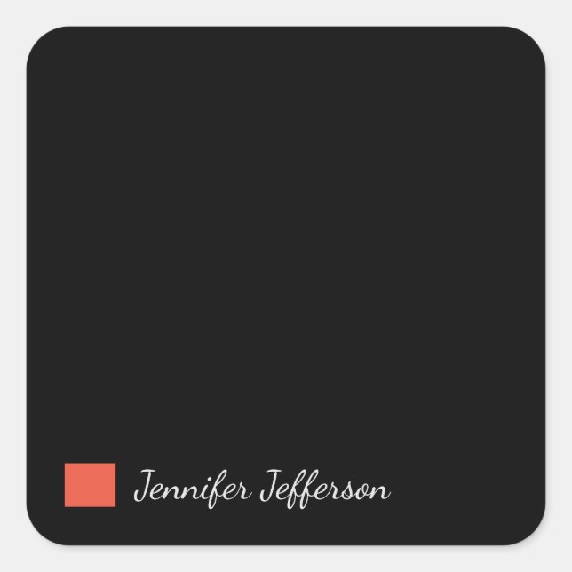 Elegant Modern Handwriting Plain Black Square Sticker (Front)