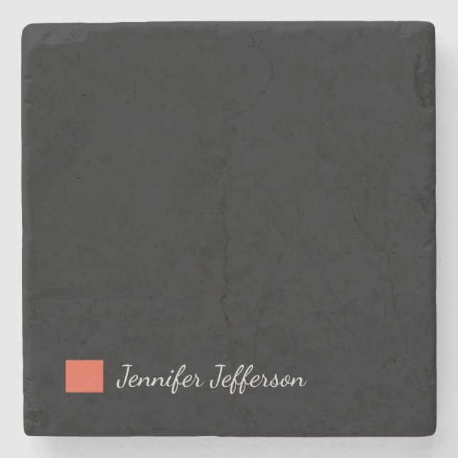 Elegant Modern Handwriting Plain Black Stone Coaster (Front)