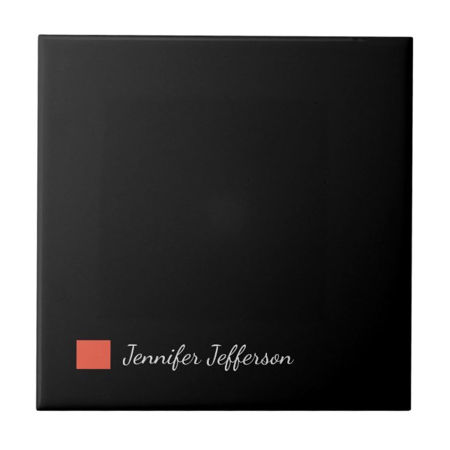 Elegant Modern Handwriting Plain Black Tile (Front)
