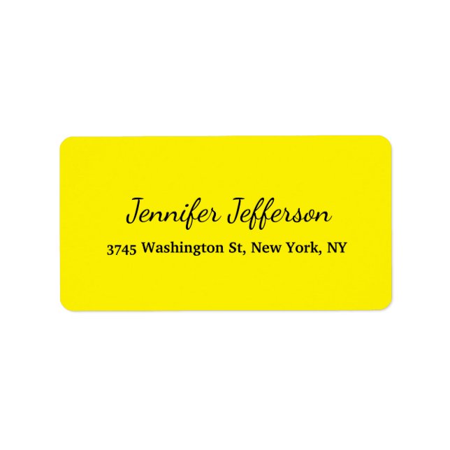 Elegant Modern Handwriting Plain Bright Yellow Label (Front)