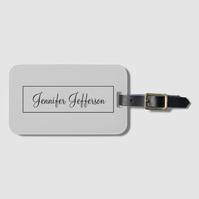 Elegant Modern Handwriting Plain Professional Grey Luggage Tag (Front Horizontal)