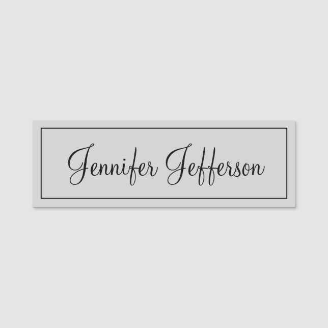 Elegant Modern Handwriting Plain Professional Grey Name Tag (Front)