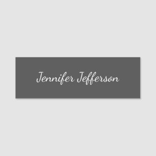 Elegant Modern Handwriting Plain Professional Grey Name Tag