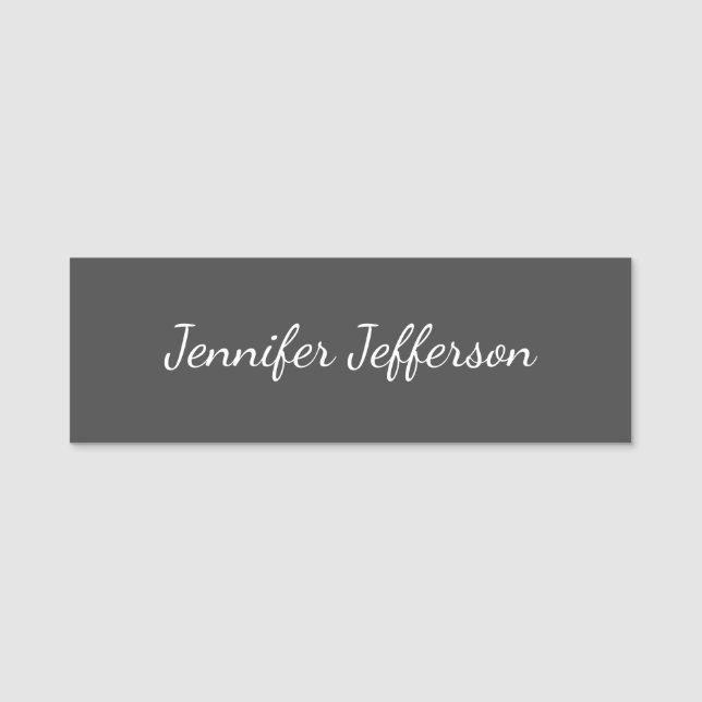 Elegant Modern Handwriting Plain Professional Grey Name Tag (Front)