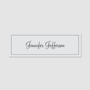 Elegant Modern Handwriting Plain Professional Grey Name Tag