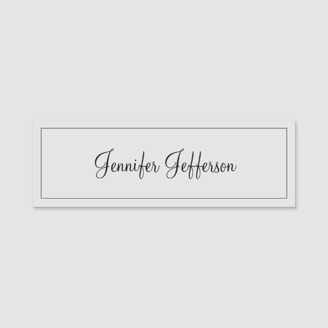 Elegant Modern Handwriting Plain Professional Grey Name Tag (Front)