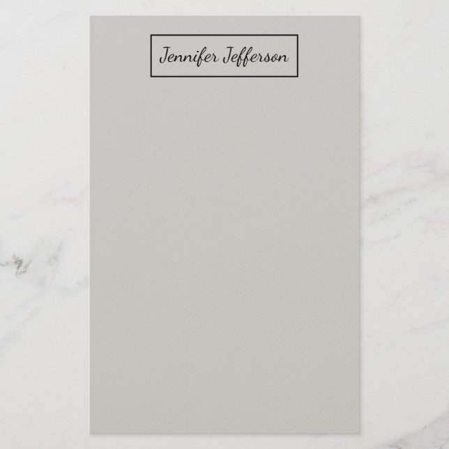 Elegant Modern Handwriting Plain Professional Grey Stationery (Front)