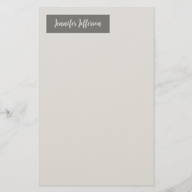 Elegant Modern Handwriting Plain Professional Grey Stationery (Front)
