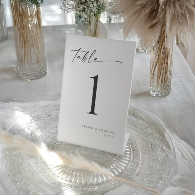 Elegant Modern Handwriting Wedding Table Numbers Pedestal Sign (Elegant modern handwriting wedding table numbers - 4x6 and self standing signs.)