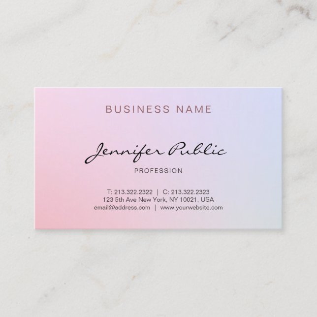 Elegant Modern Handwritten Script Colourful Plain Business Card (Front)