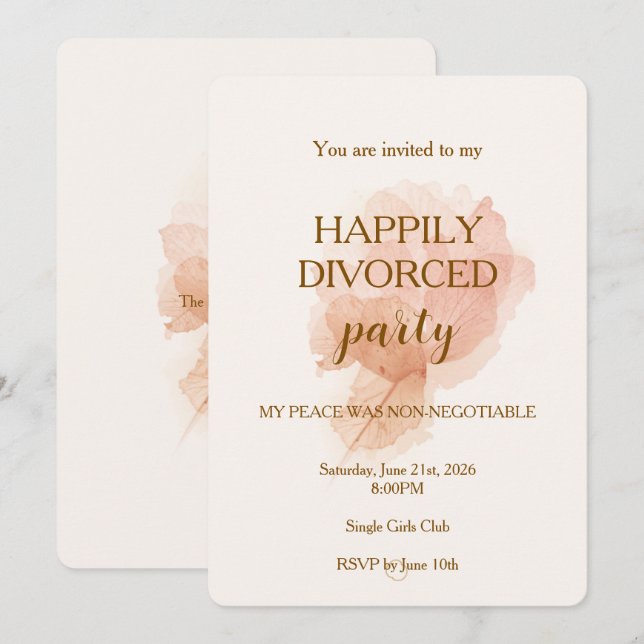 Elegant Modern Happily Divorced Party Invitation (Front/Back)