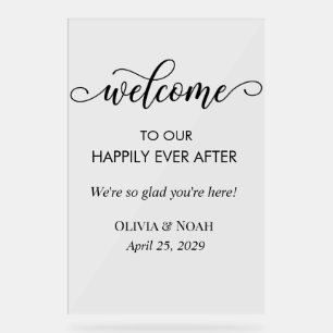 Elegant Modern Happily Ever After Frosted Acrylic Sign