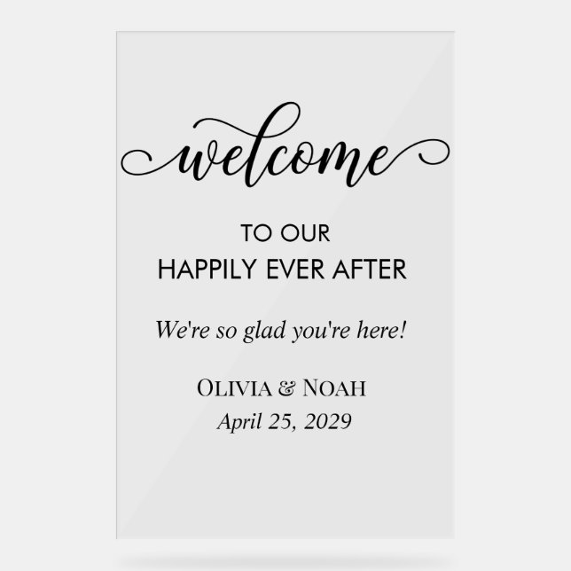 Elegant Modern Happily Ever After Frosted Acrylic  Sign (Front)