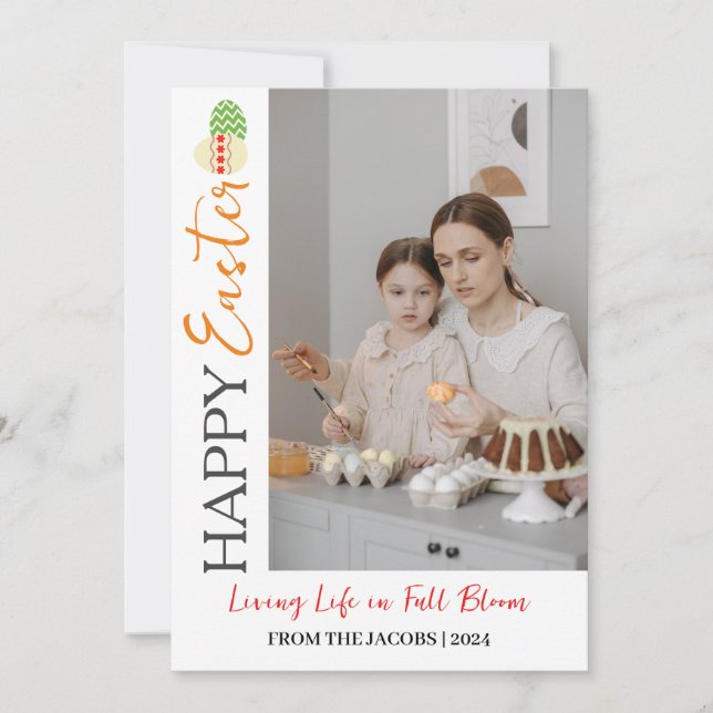 Elegant Modern Happy Easter Eggs, family 2 photo  Holiday Card (Front)