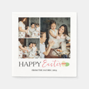 Elegant Modern Happy Easter Eggs, family 3 photo Napkin
