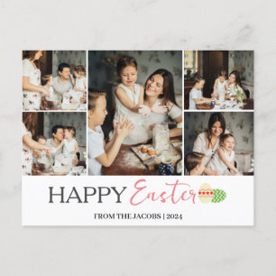 Elegant Modern Happy Easter Eggs, family 5 photo  Holiday Postcard