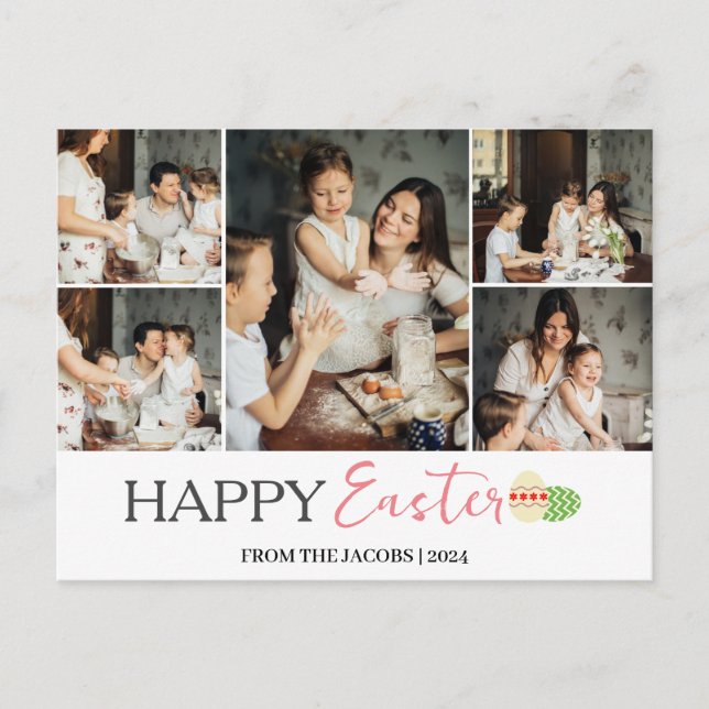 Elegant Modern Happy Easter Eggs, family 5 photo  Holiday Postcard (Front)