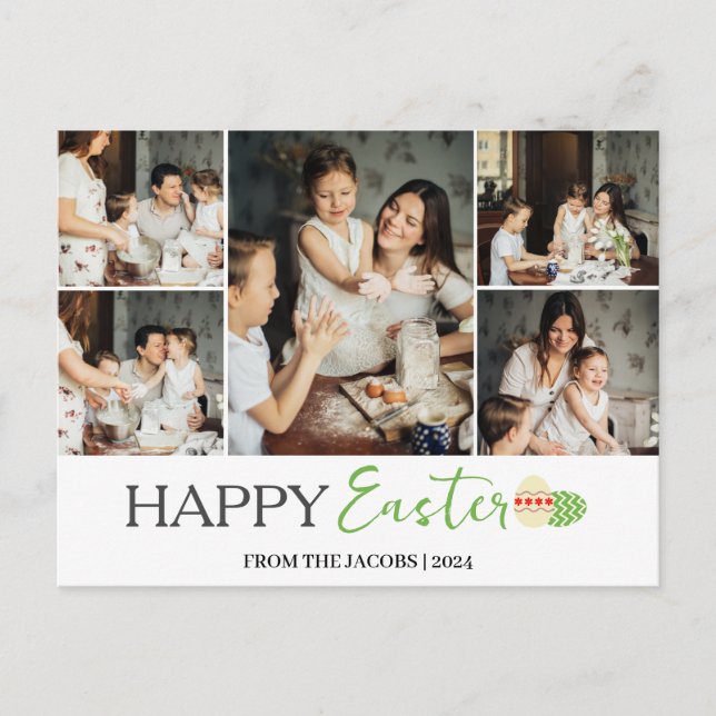 Elegant Modern Happy Easter Eggs, family 5 photo  Holiday Postcard (Front)