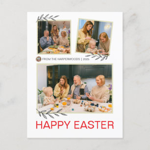 Elegant Modern Happy Easter family Three photo Holiday Postcard