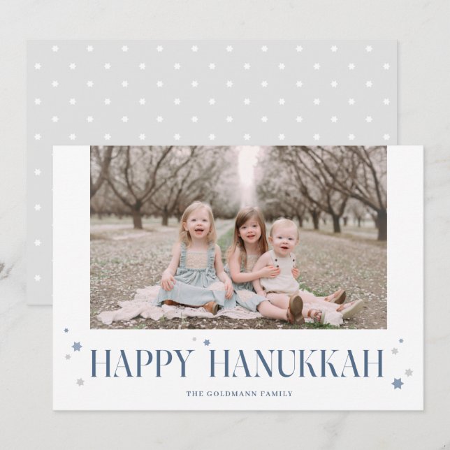 Elegant Modern Happy Hanukkah Photo Holiday Card (Front/Back)