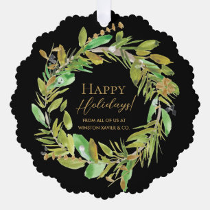 Elegant Modern Happy Holidays Wreath Corporate Tree Decoration Card