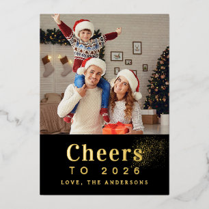 Elegant Modern Happy New Year 2026 Family Photo Foil Holiday Card