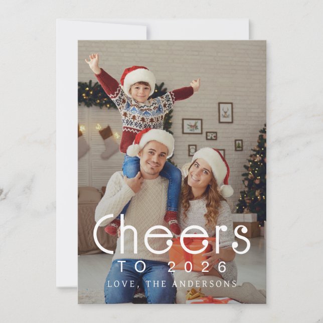 Elegant Modern Happy New Year 2026 Family Photo Holiday Card (Front)
