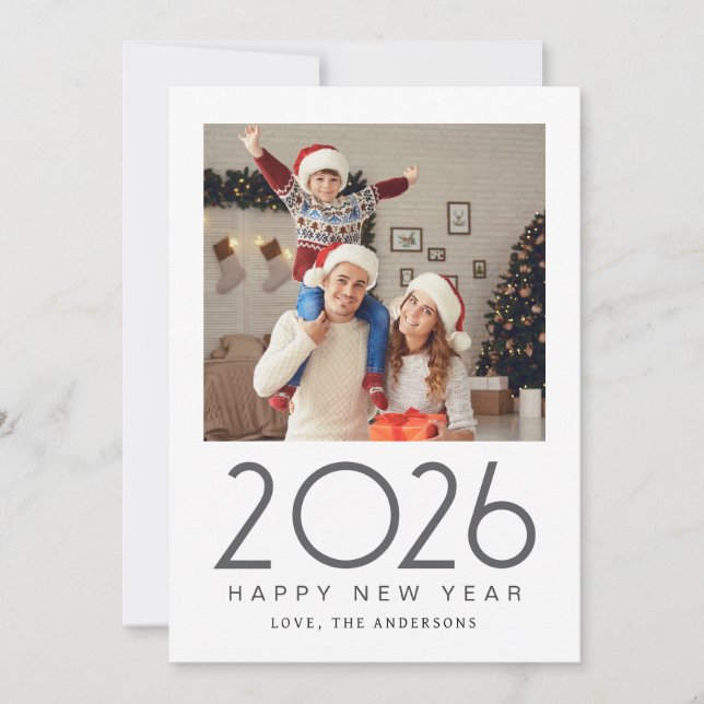 Elegant Modern Happy New Year 2026 Family Photo Holiday Card (Front)