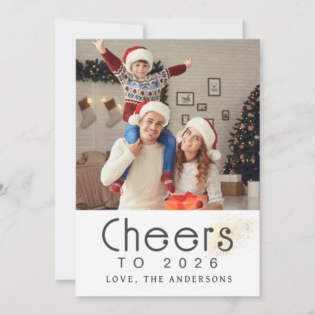 Elegant Modern Happy New Year 2026 Family Photo Holiday Card (Front)