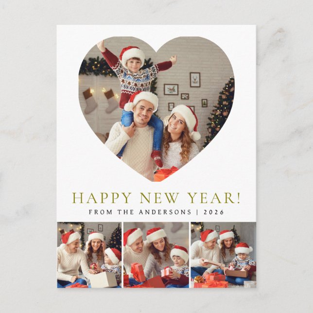 Elegant Modern Happy New Year 2026 Family Photo Holiday Postcard (Front)