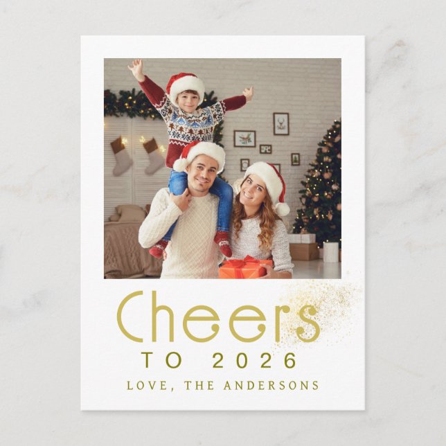Elegant Modern Happy New Year 2026 Family Photo Holiday Postcard (Front)