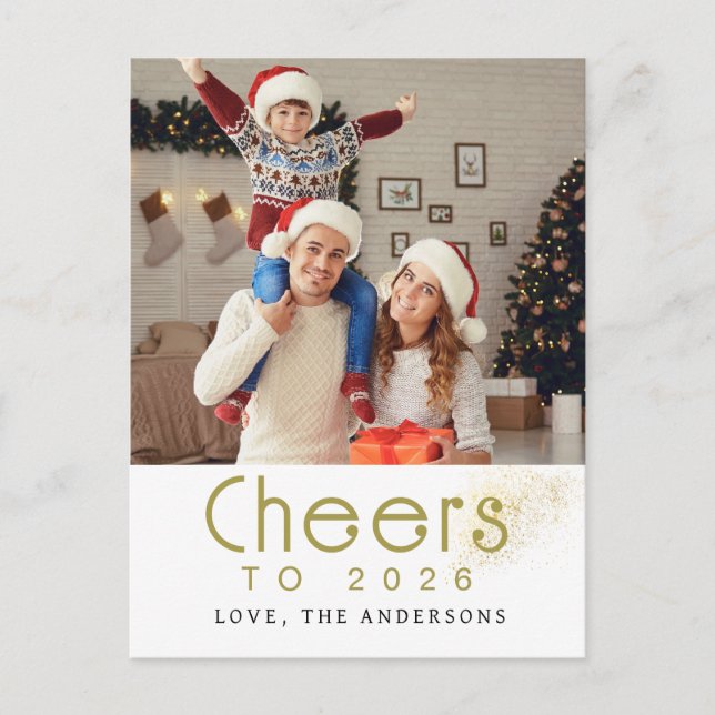 Elegant Modern Happy New Year 2026 Family Photo Holiday Postcard (Front)