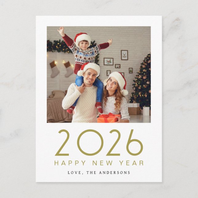 Elegant Modern Happy New Year 2026 Family Photo Holiday Postcard (Front)