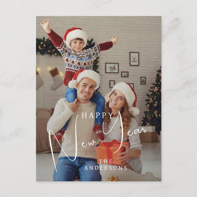 Elegant Modern Happy New Year 2026 Family Photo Holiday Postcard (Front)