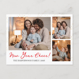 Elegant Modern Happy New Year 3 Multi Photo Holiday Postcard