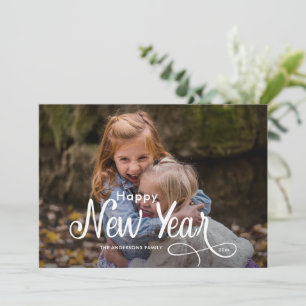 Elegant Modern Happy New Year 3 Photos Script Holiday Card