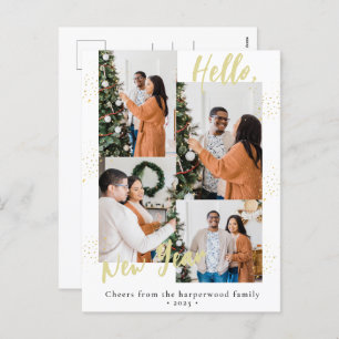 Elegant Modern Happy New Year 4 Multi Photo Holiday Postcard