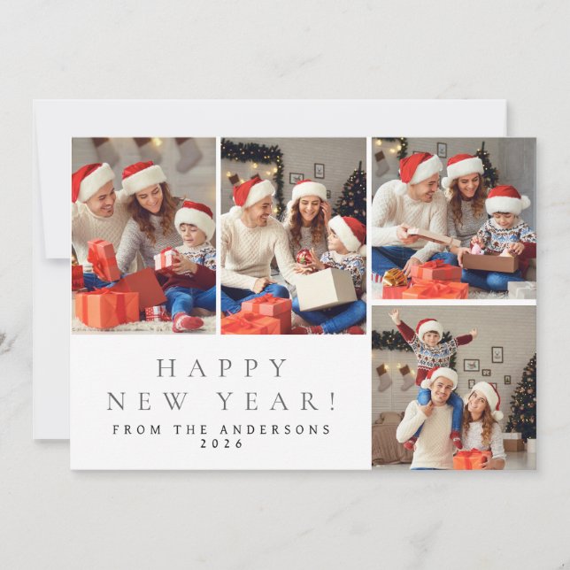 Elegant Modern Happy New Year Family 3 Photo  Holiday Card (Front)