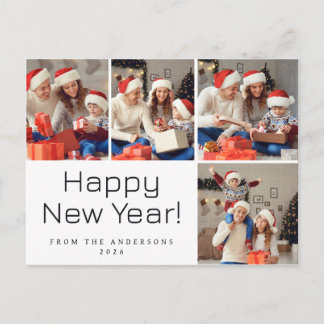 Elegant Modern Happy New Year Family 4 Photo Holiday Postcard