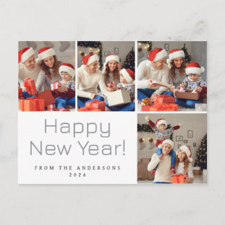 Elegant Modern Happy New Year Family 4 Photo Holiday Postcard